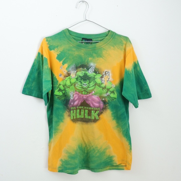 Vintage Y2K The Incredible Hulk Green Tie-dye Tee / 12Y+ - Picture 1 of 8